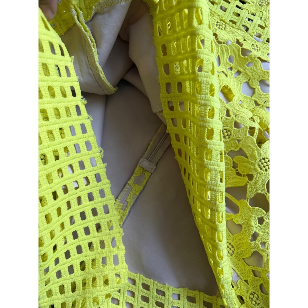 Lovers + Friends Neon Yellow Floral Lace Mini Dress Size S Cross Back A-Line - Picture 7 of 9